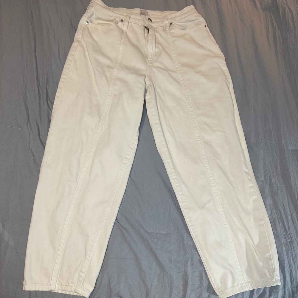 A New Day Women off-White Wide Leg Front Seam Denim Jeans Size 8 29R High‎ Rise